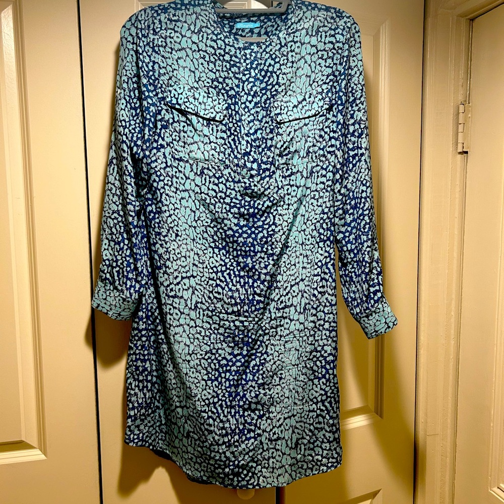 Blue ombré animal print silk dress